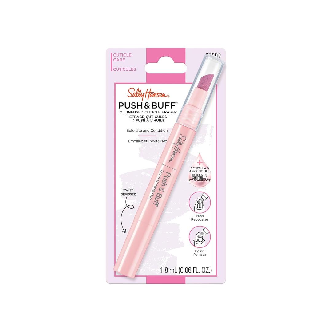 Sally Hansen Push & Buff 2-in-1 Cuticle Care Treatment Pen | Exfoliates, Polishes and Smooths Cuticles | Textured Tip for Instant Results | Easy, Mess-Free Nail Care on the Go (0.06 Fl Oz (Pack of 1))