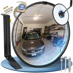 Angooni 15" HD Convex Traffic Mirror - Freely Adjustable Blind Spot Mirror, Heavy Acrylic Mirrors - Security Mirrors for Driveway, Garage Parking, Office, 15IN