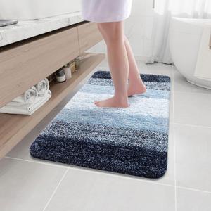 Arotive Microfiber Bathroom Rugs, Shaggy Soft and Absorbent Bath Rug, Non-Slip, Thick Plush Machine Washable Dry Bath Mats for Bathroom, Tub and Shower, 40x24, Dark Blue, Rectangular