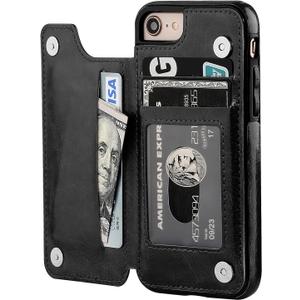 ONETOP for iPhone SE(2022)/SE(2020)/8/7 Wallet Case with Card Holder, Premium PU Leather Kickstand Card Slots, Double Magnetic Clasp and Durable Shockproof Cover 4.7 Inch(Black)