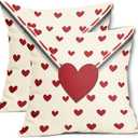 Valentines Day Pillow Covers 18x18 Inch Set of 2 Red Heart Beige Envelope Cotton Linen Decorative Throw Pillow Case Holiday Print Cushion Covers for Bedroom Sofa Living Room Chair Home Decor