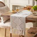 Boho Table Runner 13 x 72 Inch Long Natural Cotton Woven Runner with Tassels for Home Dining Table dcor, for Modern Farmhouse Decor Coffee Table Runner, Taupe and Beige