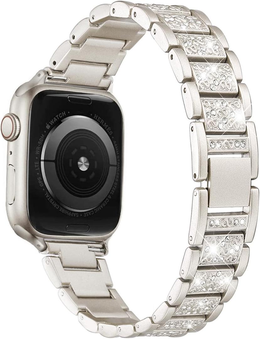 Bling Bands Compatible with Apple Watch Band 42mm/41mm/40mm/38mm Iwatch Series 11/10/9/8/7/6/SE/5/4/3/2/1, Women Metal Rhinestone Dressy Replacement Wristband, Starlight