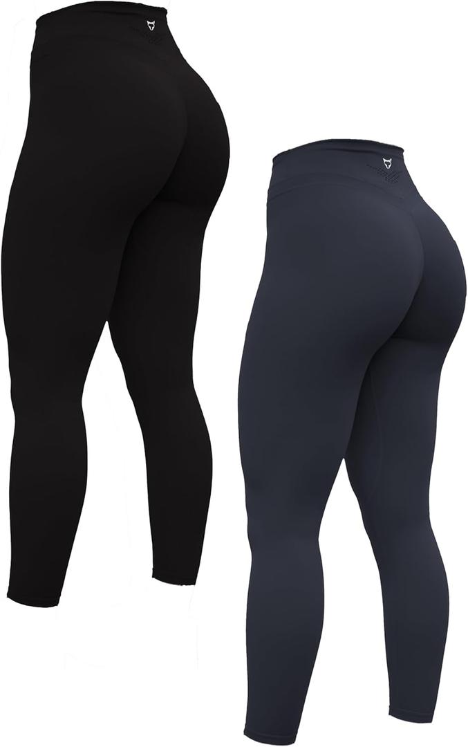 Women's Yoga Pants 7/8 High Waisted Workout Yoga Leggings for Women Butt Lifting Tummy Control Booty Tights (Black/Black Marl, Small) 2 Pack