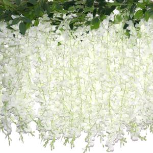 ZINHO 60 Branches Wisteria Hanging Flowers, Artificial White Wisteria Flowers Garland for Wedding Arch Ceremony Party Garden Home Backdrop Decor