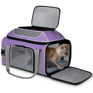 Petskd Top-Expandable Pet Carrier 19x13x9 Inches Southwest Allegiant Airlines Approved, Soft-Sided Carrier for Small Dog Under 12 lbs and Large Cat Under 15 lbs(Purple)