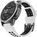OVERSTEP Compatible with Garmin Fenix 7 Band, 22mm Easy-fit Sport Silicone Strap for Fenix 5/Fenix 5 Plus/Fenix 6/Fenix 6 Pro Smartwatch, White Black