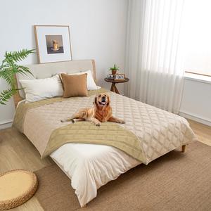 Fuguitex Waterproof Dog Blanket Reversible for Small Dogs Resistant Leakproof Washable Couch Cushion Bed Protector Cover for Indoor Furniture Pet Friendly（82"*102",Beige+Taupe)