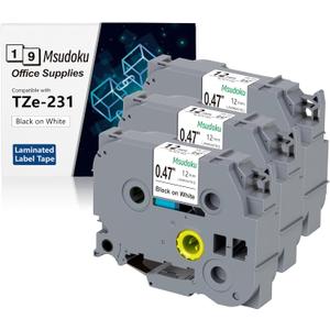 3-Pack TZ Tape 12mm 0.47 x 26.2 Laminated White Tape Compatible for Brother Label Maker Cassette for PT PTH110 PTD410 Black on White