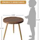 Danpinera Round Side Table, Metal Legged Accent Table with Wooden Tray, Small Round End Table for Living Room, Bedroom, Nursery, Brown & Gold, Round, 14.96-inch Diameter