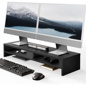 Fenge Monitor Stand, 31.5 Inch Computer Monitor Riser for Desk, 2 Tiers Wood Desk Shelf with Storage, Desktop Organizer for PC, Laptop, Screen, Printer