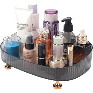 Makeup Perfume Organizer, Bathroom Vanity Tray, Decorative Dresser Tray, Bathroom Countertop Organizer Tray for Cosmetics, Skincare Products, Grey (Gray)