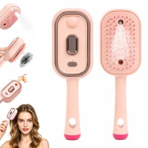 Electric Spray Air Cushion Massage Comb,5 in 1 Rechargeable Steam Brush for Hair,Self-Cleaning Detangling Anti-Frizz Hair Brush for Scalp Massage&Smooth Hair,Portable Travel Hairs Styling Tool(Pink)