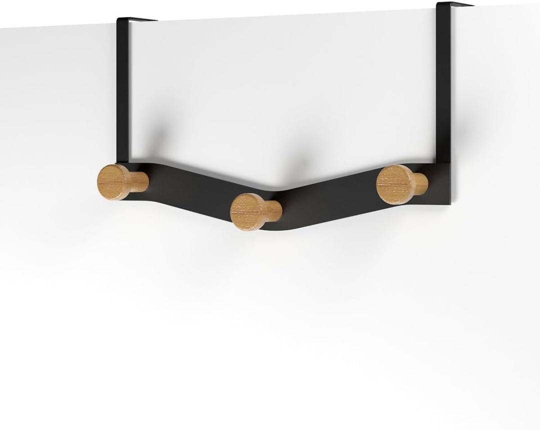 YBM HOME Black Wooden Over The Door Hanger Hooks, 3 Hooks for Hanging Clothing, Towels, Bags, Coats, Pack of 1, 2566