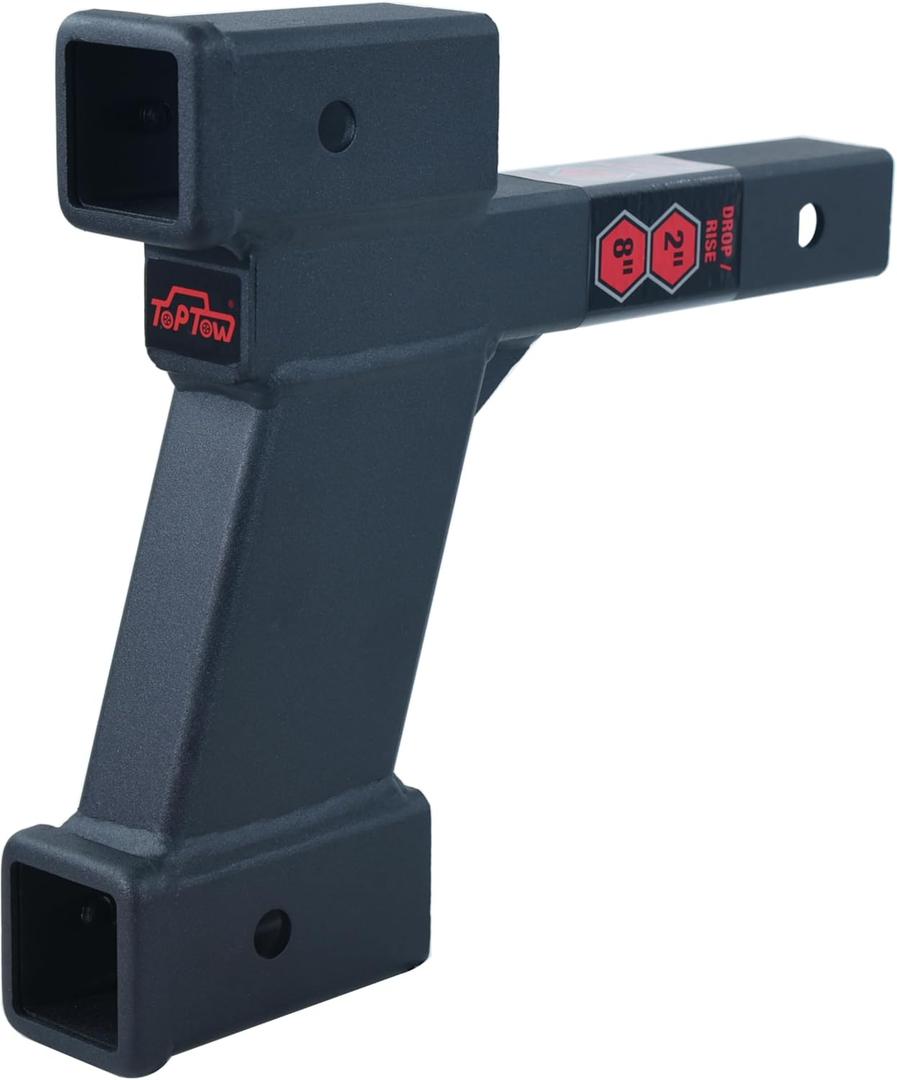 TOPTOW 64086 Trailer Dual Hitch Extender, 2-1/4-inch & 8-1/4-inch Rise/Drop, 2" Receiver, 2-inch Shank, 7500lbs Capacity