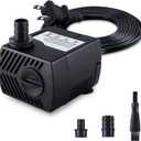 Fountain Pump, 80GPH(4W 300L/H) Submersible Water Pump, Durable Outdoor Fountain Water Pump with 7.2ft2.2m Power Cord, 3 Nozzles for Aquarium, Pond, Fish Tank, Water Pump Hydroponics, Fountain