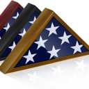 Glass Front Flag Display Case for 5' x 9.5' Folded Burial Flag, Brown Solid Wood Frame, Wall Mount Military Flag Box Display Case for Veterans