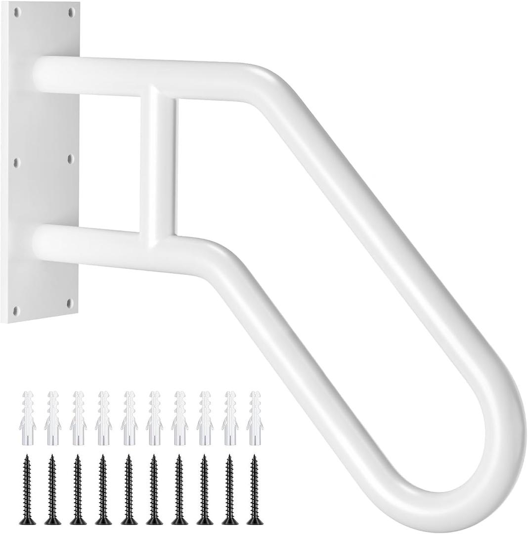Auroras Hand Rails for Outdoor Steps, 28.7" Outdoor Handrail - Auroras Wall Mount Handrail for 1-3 Steps, U-Shaped Handrails for Kids, Elderly, Pregnant Women, Disabled (White)