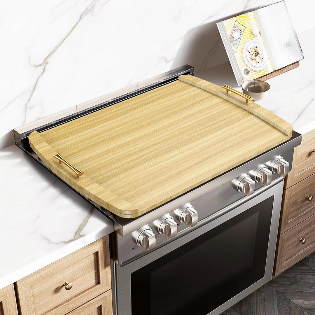 Noodle Board Stove Cover - Stove Top Covers with Handles for Gas Electric Stove - Wooden Range Covers Protector for Stovetop Sink Oven RV Serving Tray - 29.3"x22" (Natural), One Size