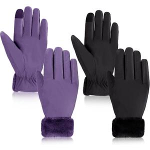 Eurzom 2 Pair Women's Waterproof Touchscreen Ski Gloves Winter Ski Snow Snowboarding Gloves Windproof Snow Accessories (Black, Purple)
