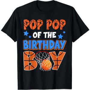 Basketball Pop Pop Of The Birthday Boy Family Matching T-Shirt, Black, Large