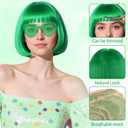 PLULON Green Bob Wig with Heart Sunglasses and Hair Cap, Colorful Short Bob Wigs Synthetic Party Wigs Funny Cosplay Hairpieces for Women Men Neon Bachelorette Halloween Costume Party Decorations