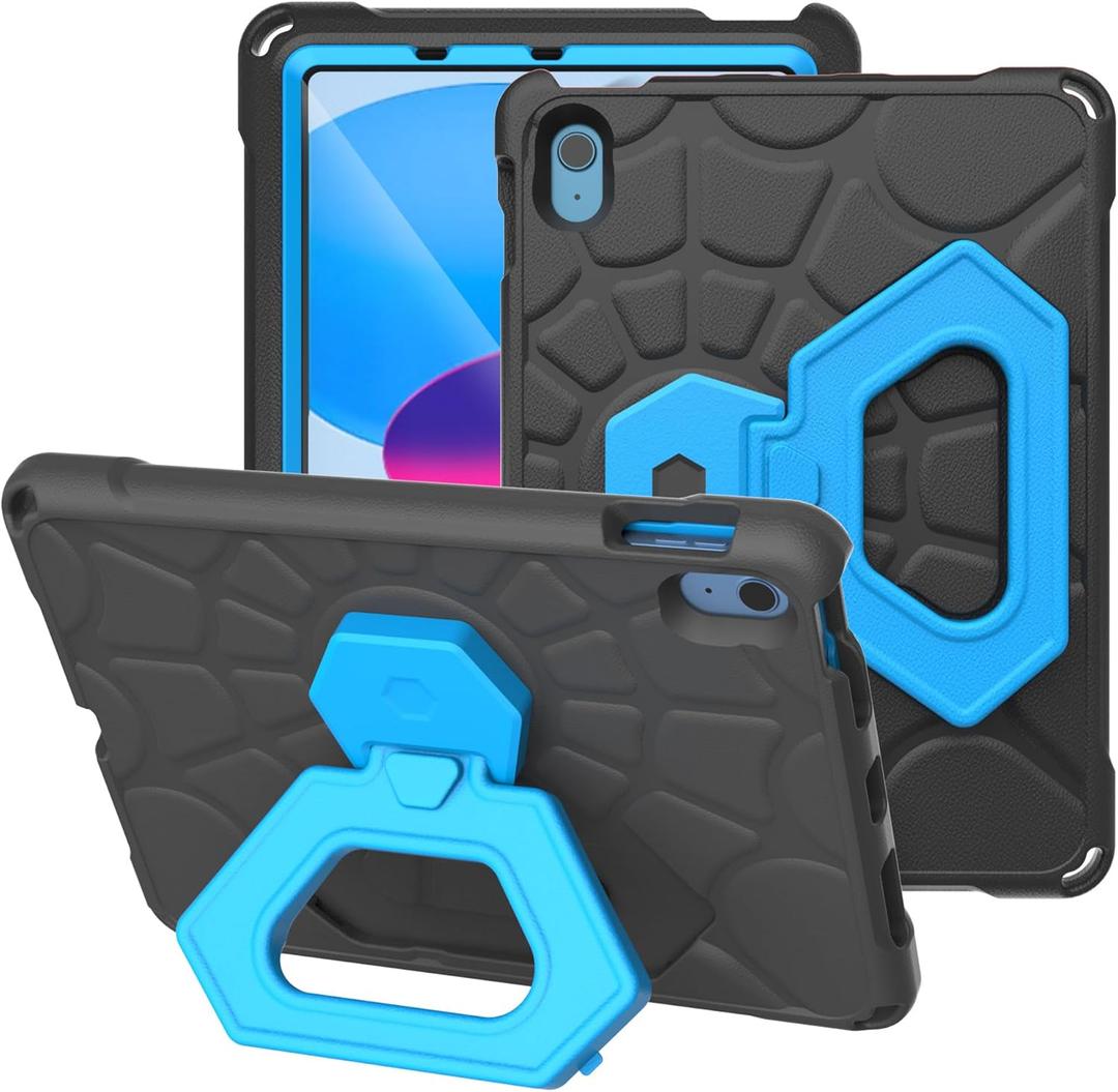 YIHE Shockproof Kids Case for iPad (A16) 11th Generation 11 Inch 2025/ iPad 10th Generation 10.9 inch 2022, Durable Protective Cover with Built-in Screen Protector & Stable Stand, Black Blue