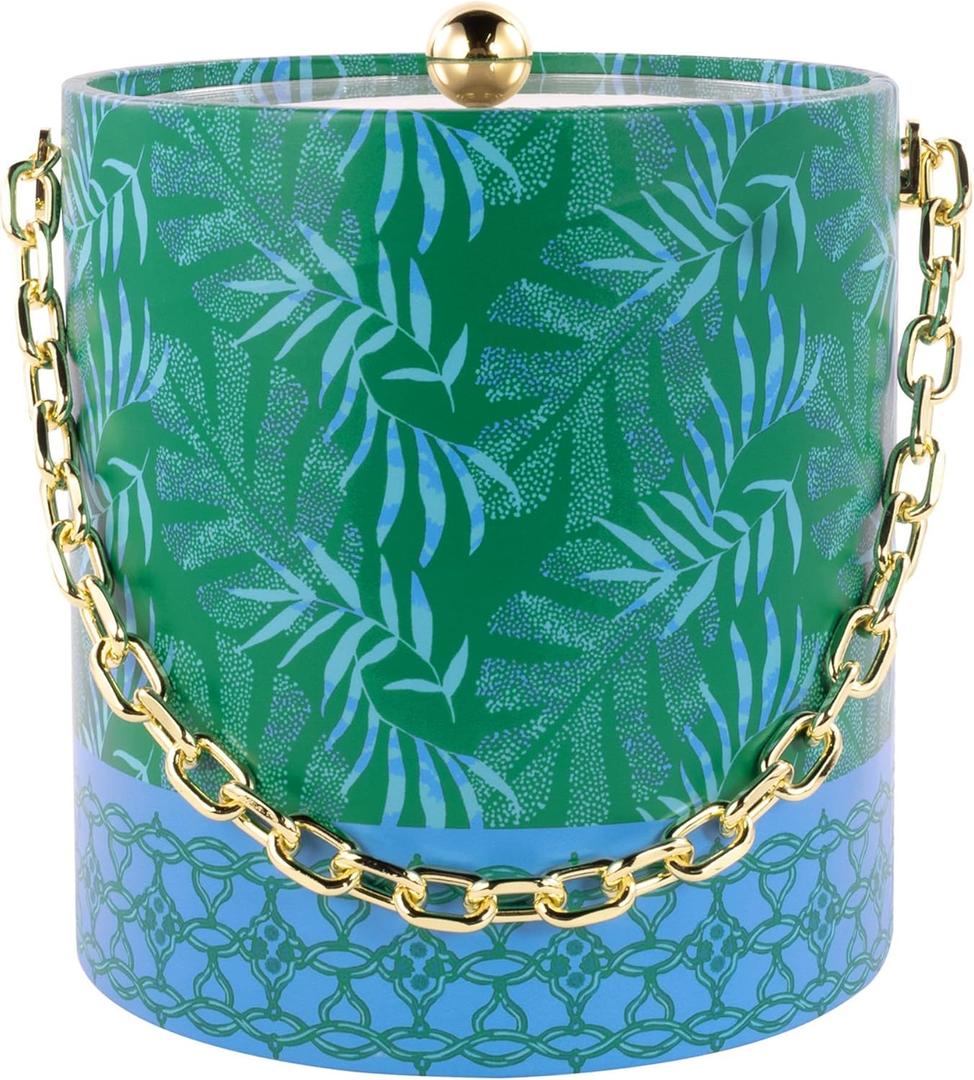 Lilly Pulitzer Ice Bucket with Gold Handle, Double Wall Ice Holder, Ice Container with Lid, Acrylic Ice Bucket for Cocktail Bar and Outdoor Parties, It's a Jungle Out There