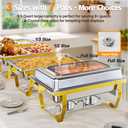 Chafing Dishes for Buffet 4 Pack with 7 Pans, 9.5QT [Clear Glass Lid] Stainless Steel Buffet Servers and Warmers, Rectangular [Sturdy & Rolled Edge] Food Warmers for Parties, Weddings, Catering, Gold