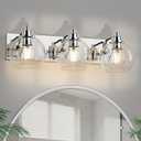 3 Light Bathroom Light Fixtures-Chrome Bathroom Vanity Lights, Modern Vanity Lights 3-Light Bathroom Lighting Fixtures Over Mirror with Clear Glass Globe Shade