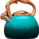 GGC Tea Kettle for Stove Top, 3.1QT/3L Whistling Tea Kettles for Boiling Water Coffee or Milk, Gradient Green Tea Pot with Wood Parttern Handle, Stainless Steel Tea Pot for Home and Kitchen