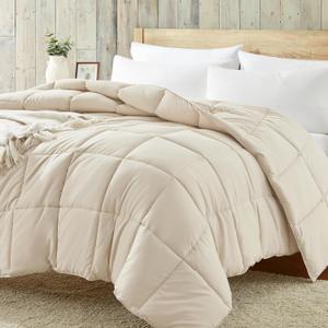 Homelike Moment Comforters Size - 90"x90" Beige Duvet Insert Down Alternative Bed Queen Comforter, Lightweight Bedding Comforters Full Size Quilted Soft All Season Beige