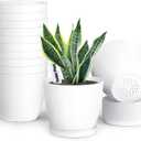 SwinDuck Plant Pots, 12 Pack 6 inch Modern Plastic Planters with Drainage Holes and Saucers for Indoor Outdoor Plants and Flowers, White