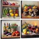 Kitchen Wall Art Colorful Mason Jar Wall Decor Farmhouse Spices Food Wine Herbs Vegetable Pictures for Dining Room Rustic Vintage Still Life Painting Canvas Prints Restaurant Home Decoration 12x12" 4P