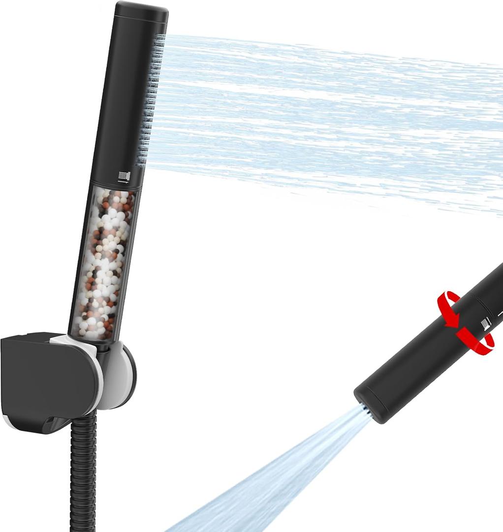 BESy Brass 2 In 1 Function Filtered Matte Black Handheld Shower Head for Hard Water Black Shower Wand High Pressure Showerhead Black Hand Shower Sprayer with Hose Bracket