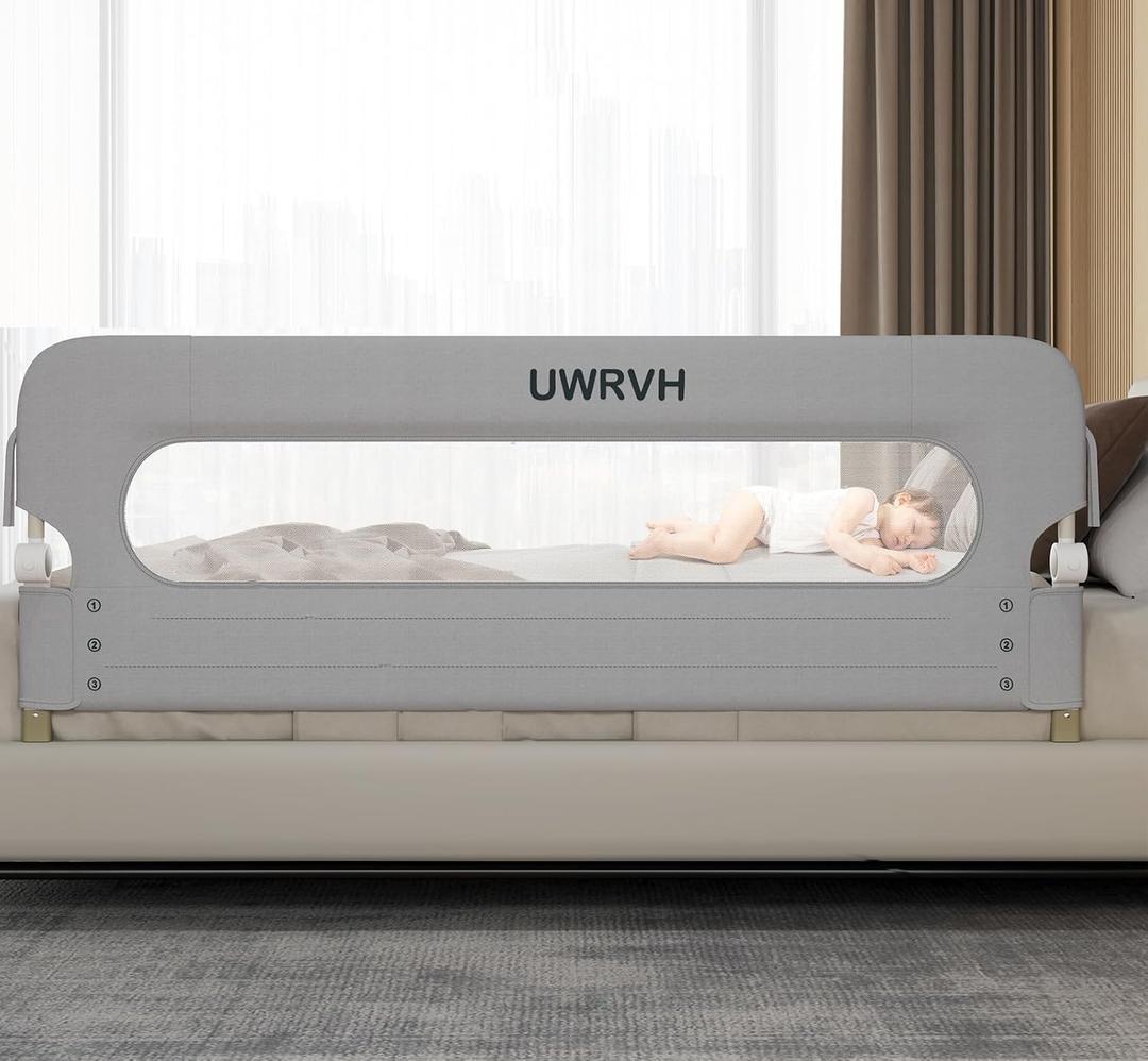 Folding Bed Rail Guard for Toddlers,Safety Toddler Bed Rails,Baby Bed Rails- U-Shape No Drilling Design, Universal Fit for Twin/Full/Queen/King/Bunk Beds (Grey, 75" L x 23.6" H)