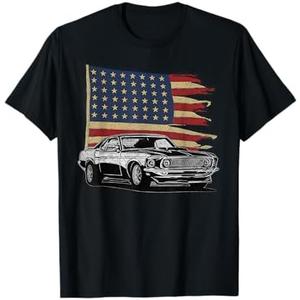 American Muscle Sports Car Muscle Car Flag T-Shirt, Size: S