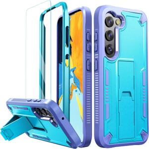 URBANITE for Samsung Galaxy S23 Case, Military Grade Rugged Shockproof Protective Cover with Screen Protector and Kickstand (Blue and Purple)