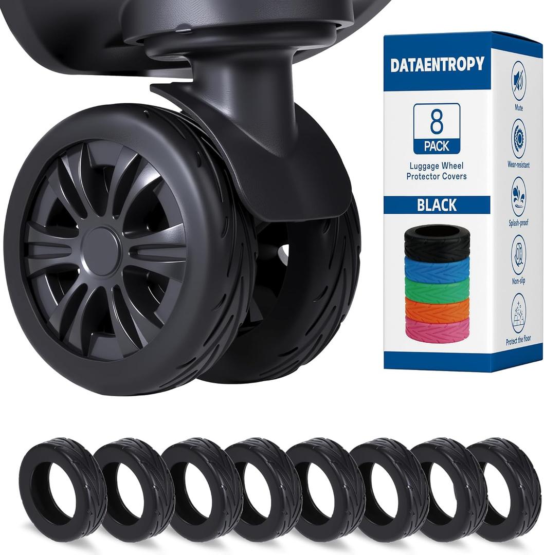 8PCS Luggage Wheel Covers for Spinner Wheels, Silicone Suitcase Wheel Protectors, Wear-Resistant & Anti-Noise, Fits 22.4 Inch Wheels (Black)