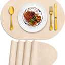 ADRIMER Placemats, Heat Resistant Oval Placemats Set of 4 Washable 12 x 17 Inch, Waterproof Table Mats, Wipeable Pu Place Mats for Kitchen, Dining Room, Beige