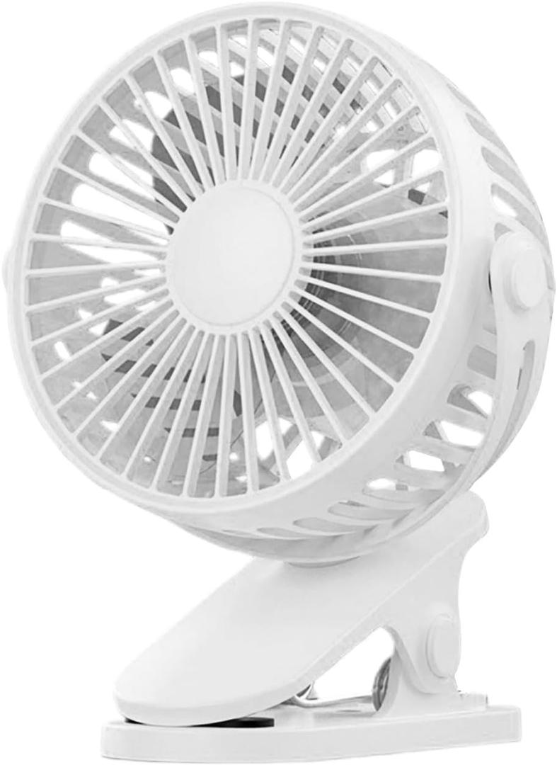 Portable Clip on Fan, Rechargeable USB Desk Fans, Stroller Fan With TYPE-C Port 360 Rotatable Personal Small Mini Table Fan for Dorm Bed Home Car Seat Crib Camping (White) (Wei)