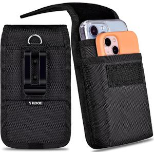 ykooe Heavy-Duty Dual Phone Holster Compatible with iPhone/Samsung Galaxy/Google Pixel & Moto G Power - Secure Fit with Military-Grade Large Belt Clip, Black