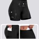 CHRLEISURE Womens Biker Yoga Shorts with Pocket, High Waisted Tummy Control 5 Inch Workout Spandex Athletic Gym Shorts