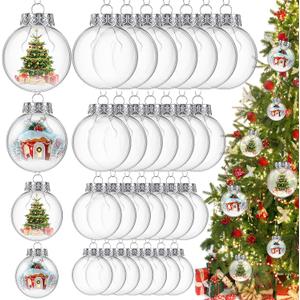 Macarrie 32 Pcs Clear Plastic Fillable Ornament Balls 2/2.36/2.76/3.15 Inch Clear Plastic Christmas Ball Ornaments for DIY Crafts Christmas Tree Decor