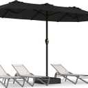 15FT Large Patio Umbrella with Base, Double Sided Rectangular Outdoor Umbrella with Sturdy Fiberglass Ribs, UPF 50+ Sun Protection, Wind-Resistant, Waterproof Fade-Resistant Fabric for Pool, Garden, Backyard, Deck(Black)