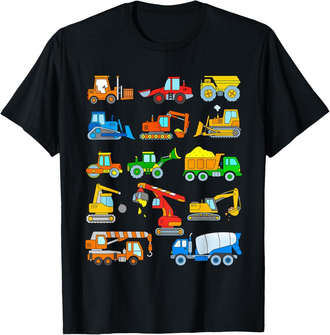 Construction Excavator for Boys Girls Men and Women T-Shirt (Small, Black)