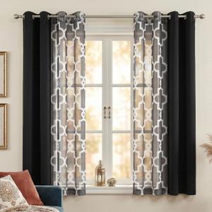 4-Piece Mix and Match Curtain Set, Black, 27" W x 63" L Each