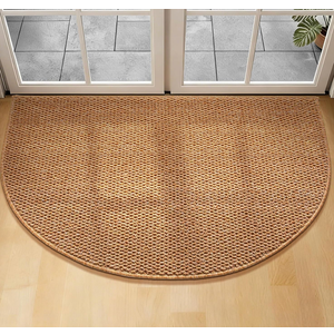 YIHOUSE Half Circle Door Mat 35" x 59" Light Brown, Front Door Mat Entrance Non Slip, Thin Dirt Trapper Washable Low Profile Doormats for Entryway Mats