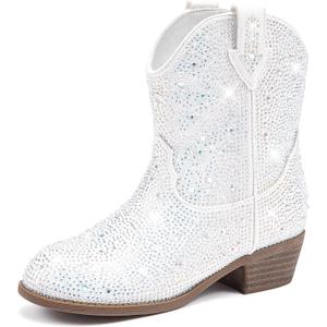 Motasha Cowboy Boots For Girls Cowgirl Boots White Toddler Cow Girl Ankle Boot Dress Sparkly Western Fall Riding Birthday Botas Blancas Para Niñas Size 10 Girls' Shoes Party (M7132 White 10)
