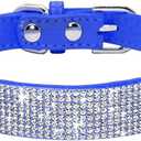 Rhinestone Dog Collar, Cute Dazzling Sparkling Soft Suede Leather Adjustable Pet Dog Cat Collar Crystal Diamond for Puppy Small Medium Large Dogs (L:38-46cm, Dark Blue)